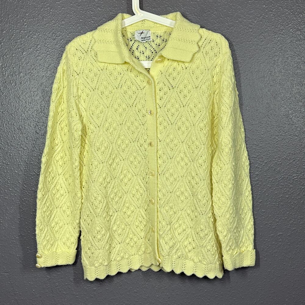 Vtg Wintuk Cardigan Grandma Sweater Yellow Cottagecore Pearlized Button